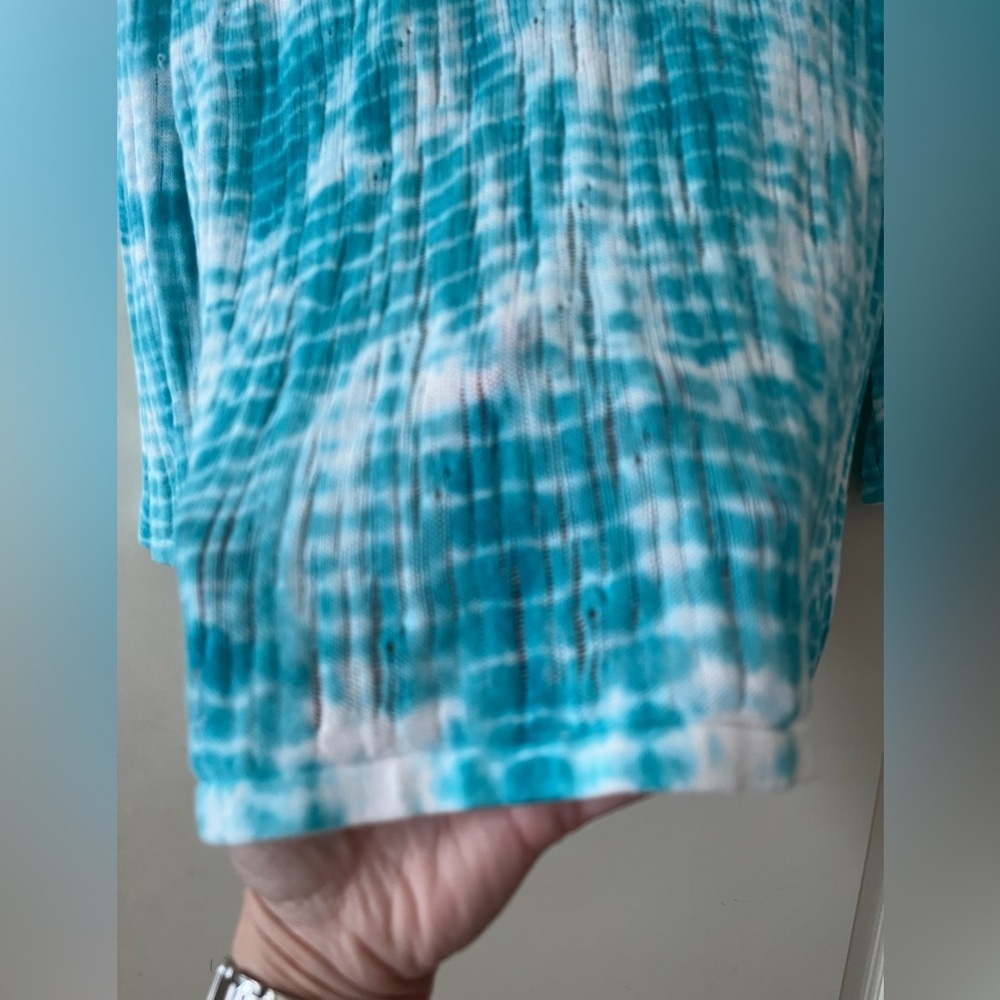 Chico’s Turquoise Tie-Dye Spring Cardigan Button Down Women’s Size Medium - Picture 2 of 14